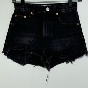 Zara Jean Shorts Women's Size 0 Black Distressed Cut Off High Waist Button Fly